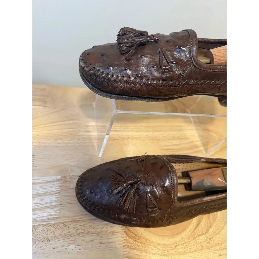 Zelli Made in Italy Ostrich Leather Slip On Loafer Shoes w Tassels Size 8.5 M JL